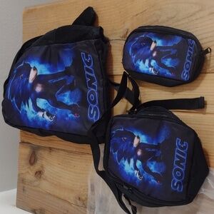 Sonic the Hedgehog Backpacks 3 in 1 Casual Daypack Set Durable Knapsack NWT
